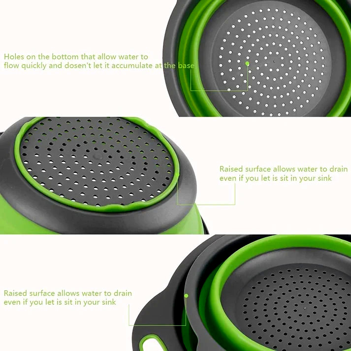 3-Piece Collapsible Silicone Colander Set – Space-Saving Kitchen Strainers