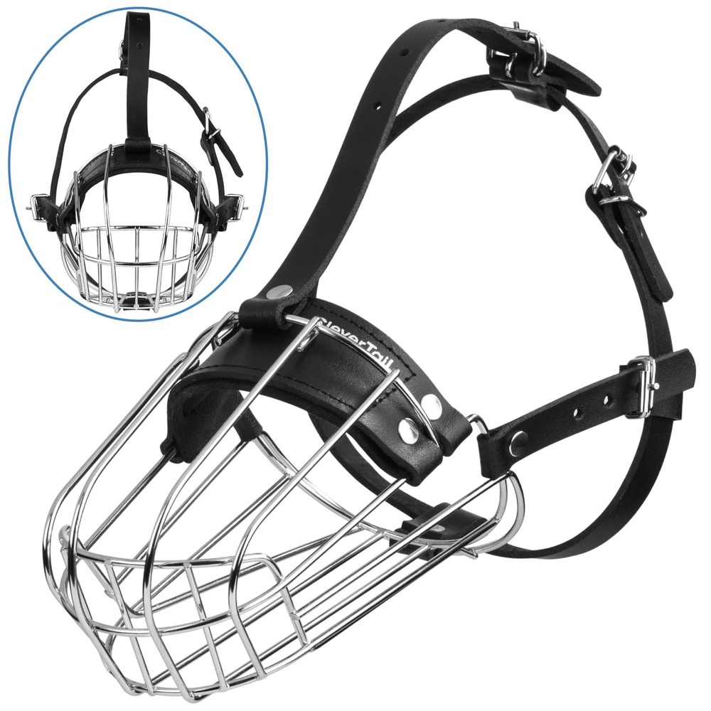 CleverTail Metal Doberman Muzzle for Large Large, Silver Wire & Black Straps