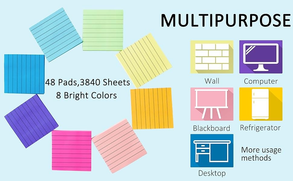 3840 Sheets Up Stiy Notes Lined Self-Sti Notes Pads Post Lined