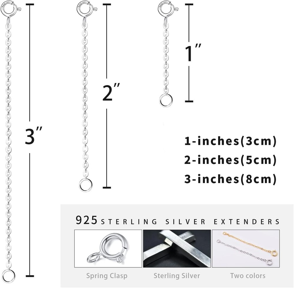 3 Pcs 925 Sterling Silver Necklace Extender