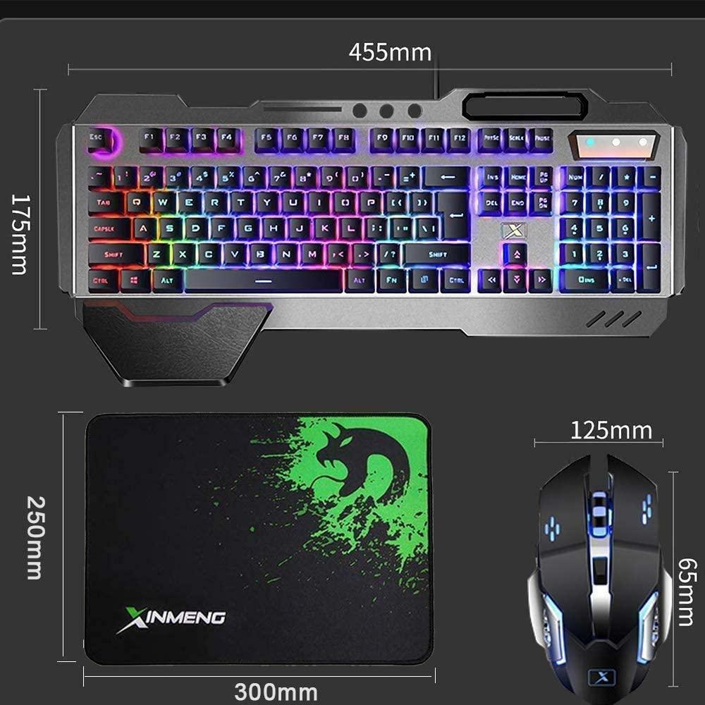 Wireless Gaming Keyboard and Mouse Mechanical Feel Rainbow Backlit