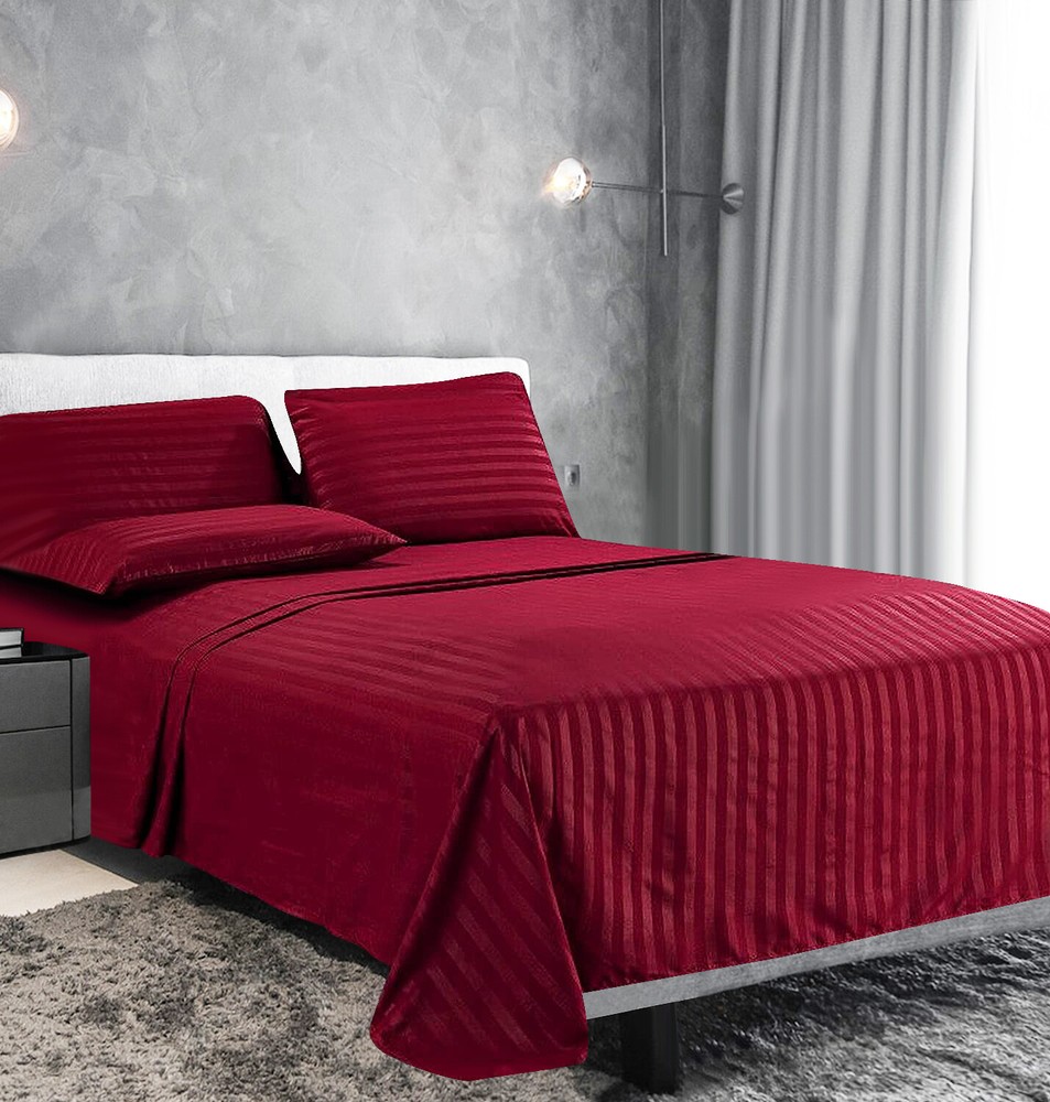 Fine 400 Thread Count 100% Cotton Sateen Bed Sheet Dobby Stripe