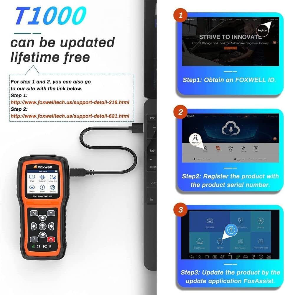 Foxwell T1000 Car TPMS Reset Tire Pressure Sensor Activate PROGRAM Scan Tool