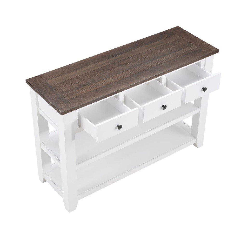 Vintage Style Console Table 2 Open Shelves | Solid Pine Wood Entryway Hall Table
