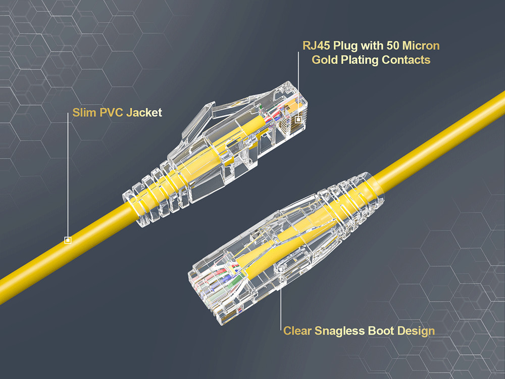 10ft Slim Cat6a 28AWG UTP Ethernet Network Patch Cable, Yellow