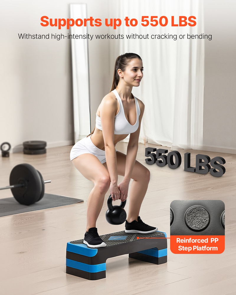 28" Aerobic Step Platform Adjustable Workout Stepper w/4 Risers Blue