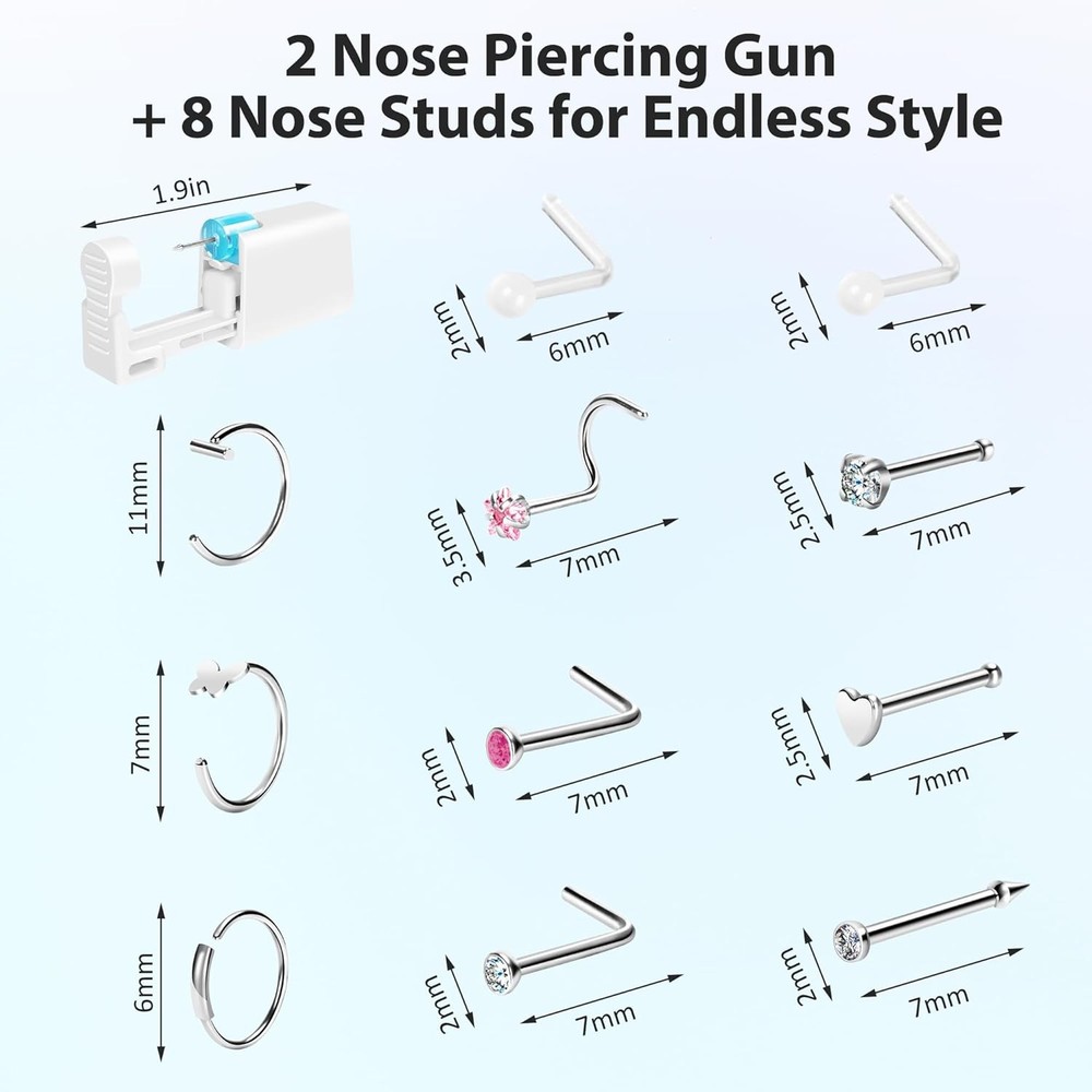 2-Pack Disposable Nose Piercing Kit, Gun, Self Kit...