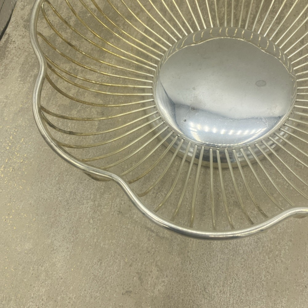 Silver Plate Round Fruit, Bread, Vegetable Bowl Basket, 9.5” Diameter