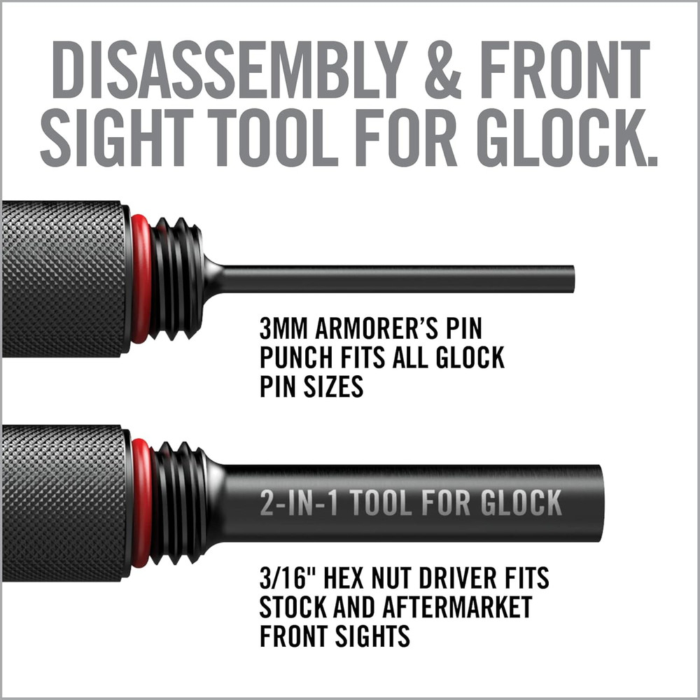 Real Avid 2-In-1 Tool for Glock Handguns, Includes Front Sight Tool & Disassembl