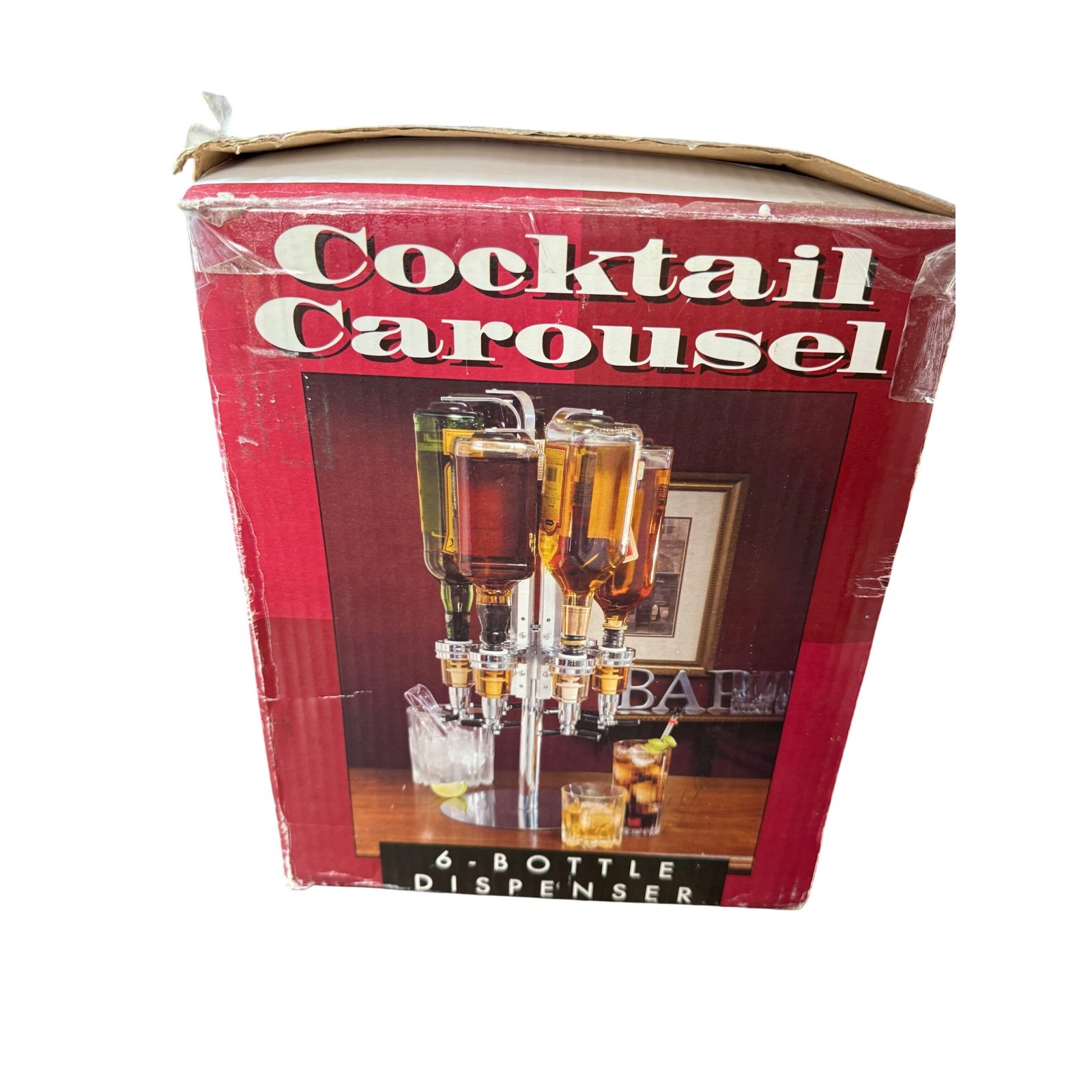 Cocktail Carousel 6 Bottle Liquor Dispenser Bar Home Party Rotating Drink Mixer