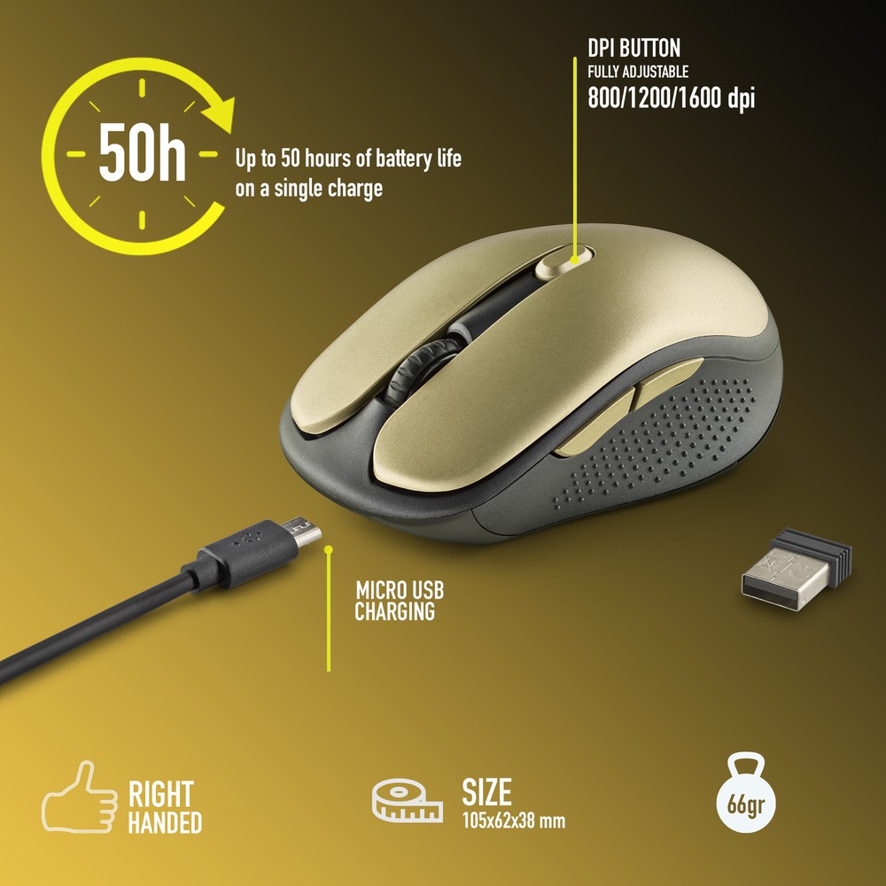 NGS EVO Rust Gold, Wireless Rechargeable Silent Mouse, Gold