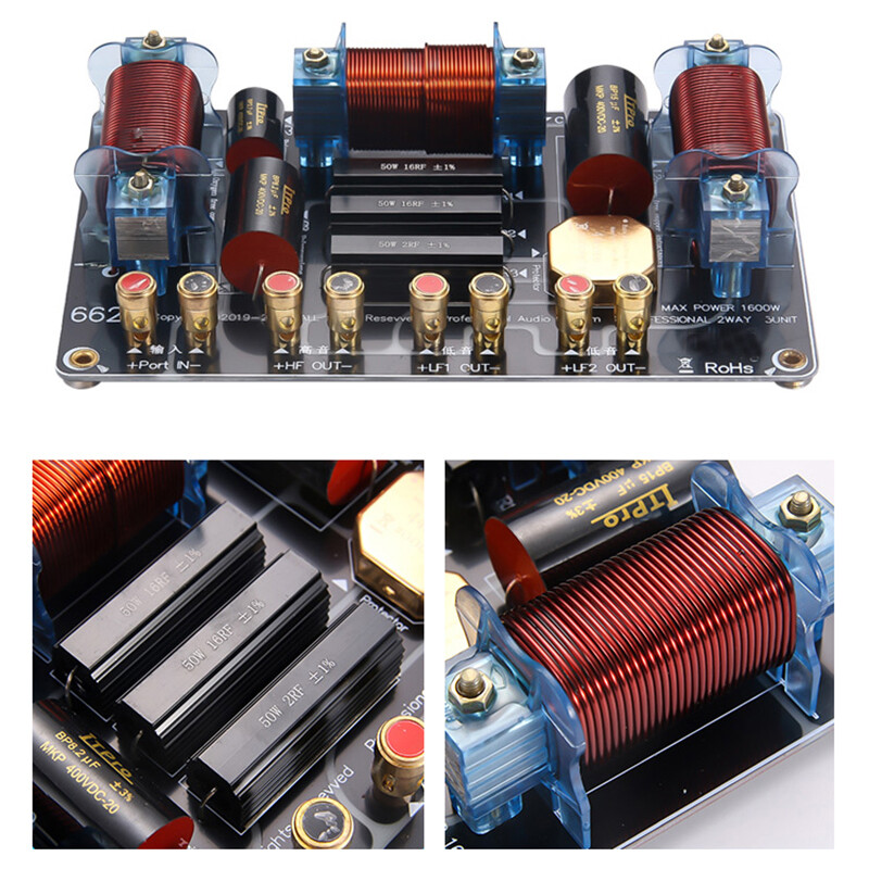 1000W Dual Bass 2 Way 3 Unit High-Low Speaker Frequency Divider Crossover Filter