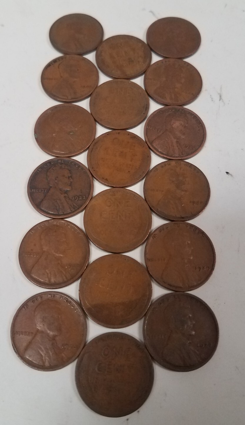 1322029M21218 LOT OF 18 WHEAT PENNIES LINCOLN CENT COINS 1920-1929 95+ YEARS OLD