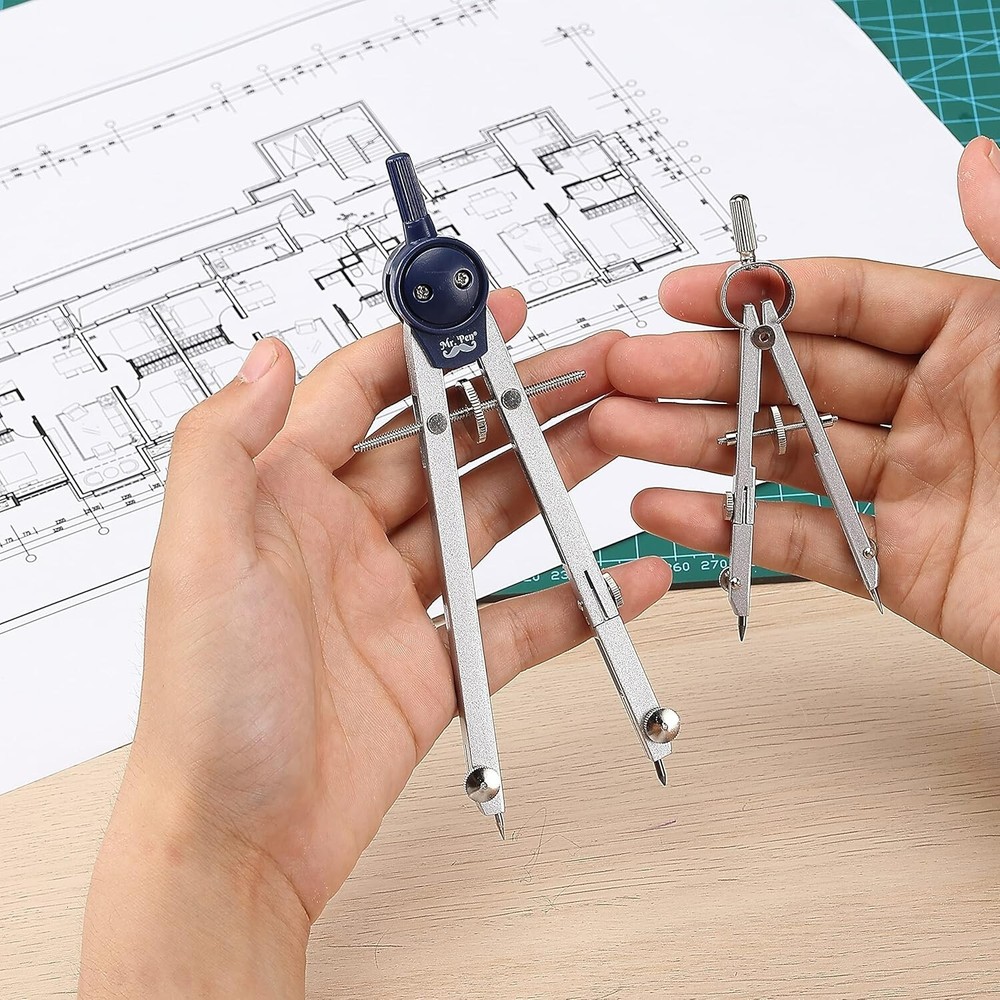 Professional Geometry Compass Set - 7-Piece Precision Tool Kit in Shatterproo...