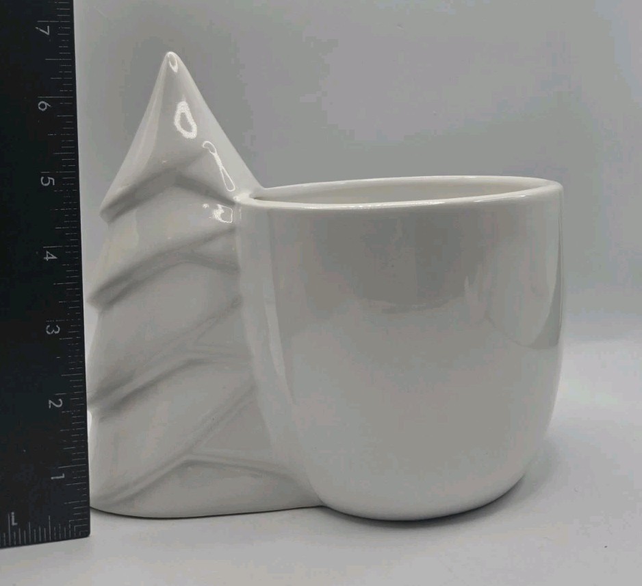 White Winter Tree Ceramic Planter Holder • Minimalist Modern Holder 6-1/2" •EUC