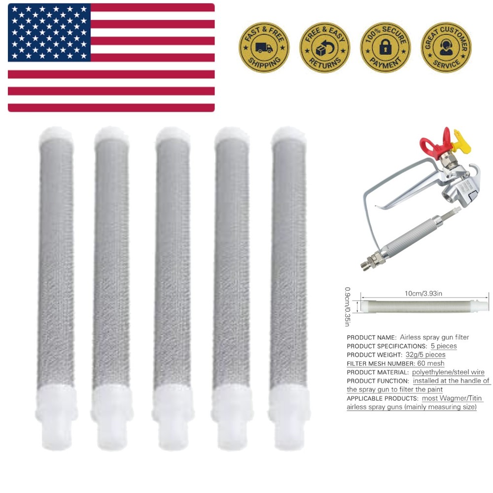 5 Pack Airless Spray Gun Filter 60 Mesh Replacement High Pressure Spraying Ac...