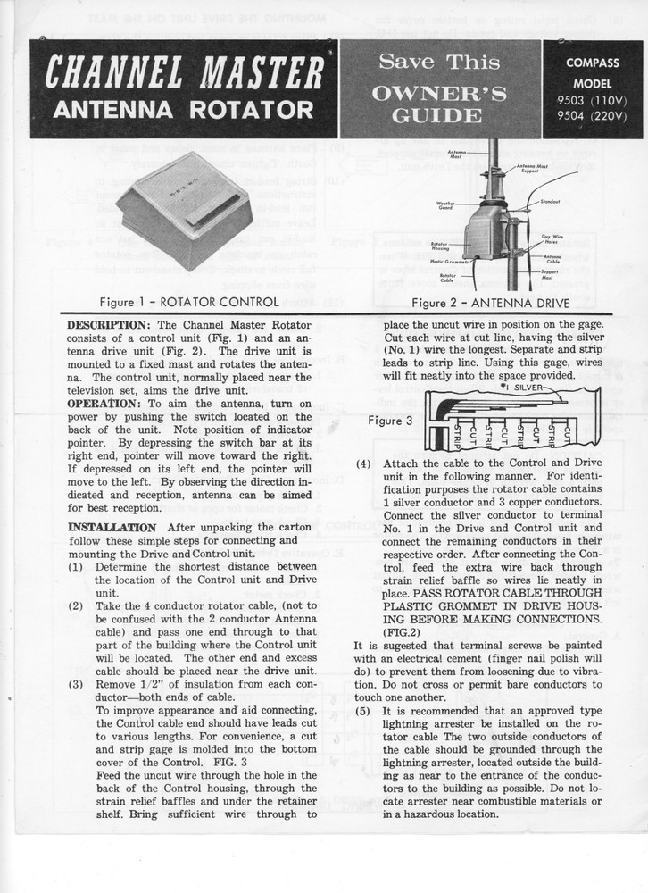 Channel Master Owners Guide Models 9503 & 9504
