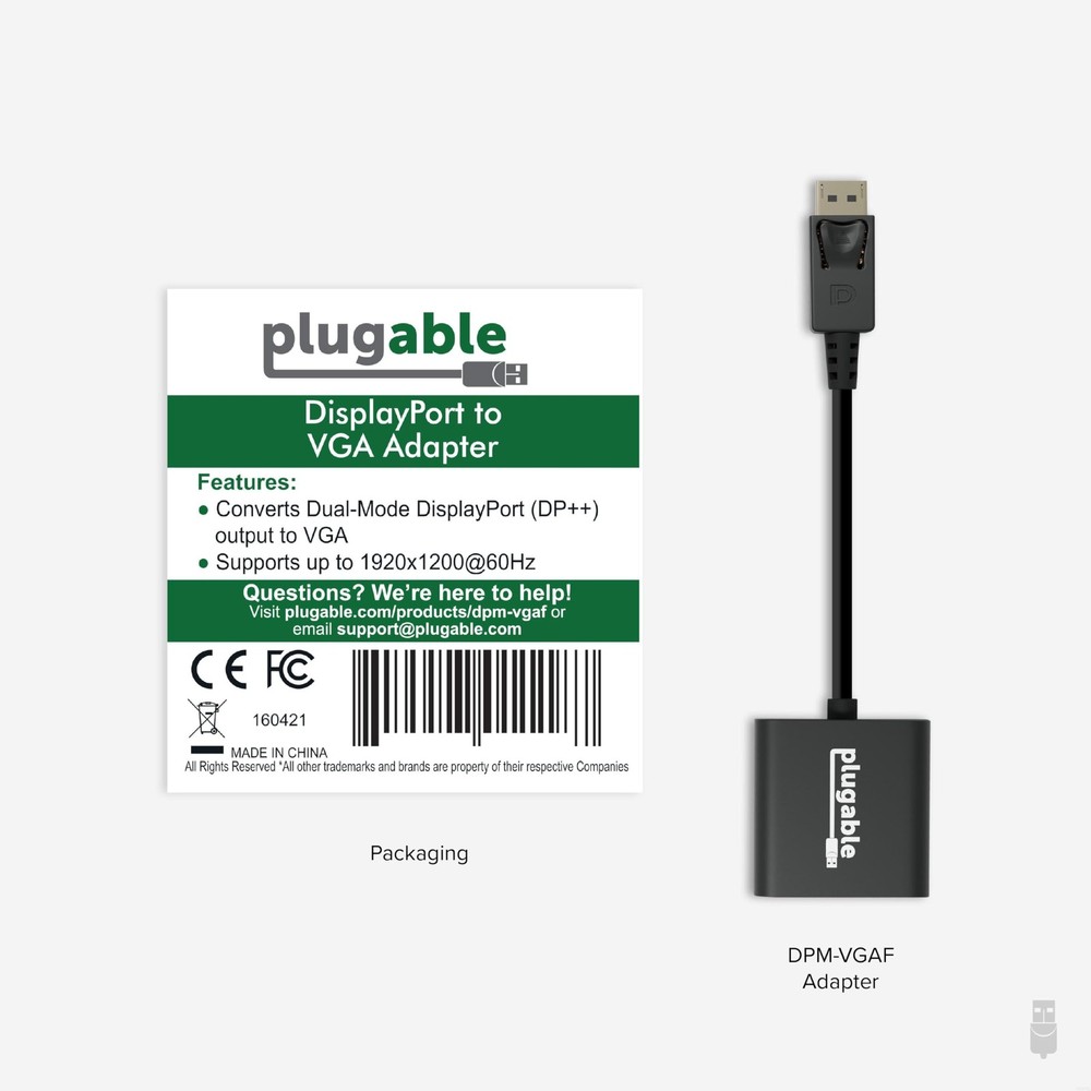 Plugable DisplayPort to VGA Active Adapter VGA, Black