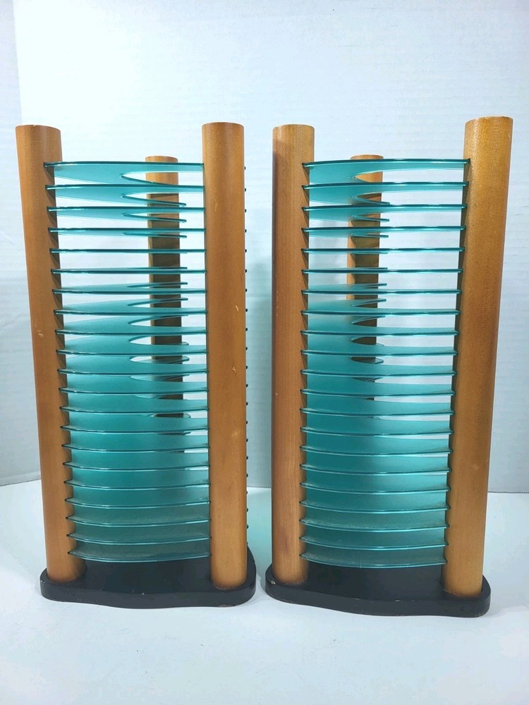 2 Rare Atlantic Turquoise 20 CD Storage Hold Towers Stackable Triangle