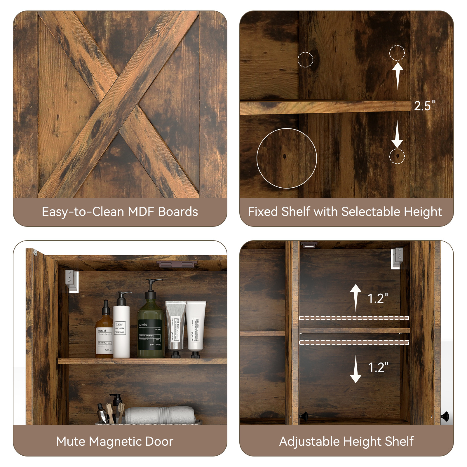 36" 3-Door Wall Cabinet – Storage Organizer for Bathroom, Laundry Room, Kitchen