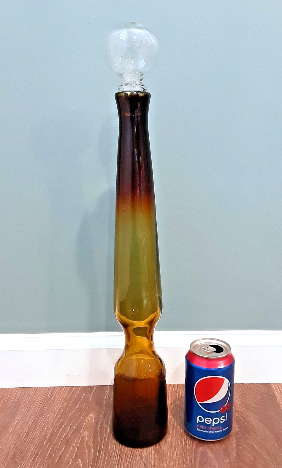 INDIANA GREENWICH Art Glass "KINGSTON" Burnt Honey BIG 20" Decanter Bottle MCM