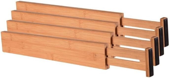 Bamboo Kitchen Drawer Dividers Organizers Adjustable Set of 4, 14-17" Expandable