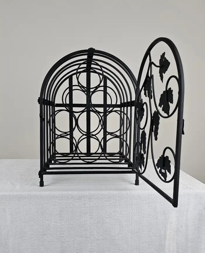 Rustic Vintage Black Metal Ivy Wine Table Display Rack
