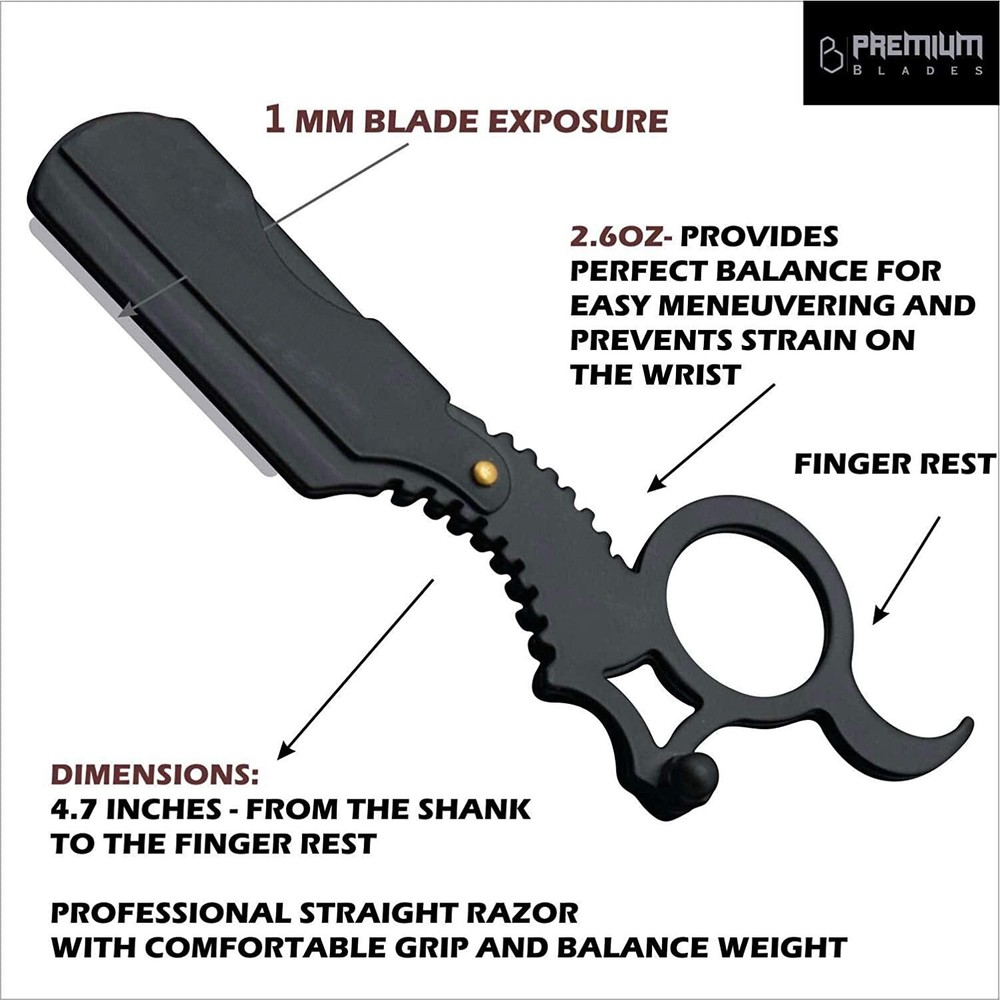 Matte Black Replaceable Blade Straight Razor, Professional Barber Single Edge