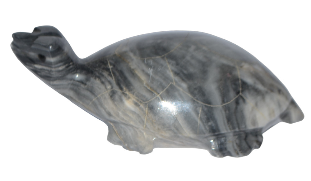 Hand Crafted Onyx Turtle Figurine Gray 5.5" Long