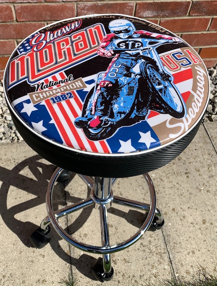 Shawn Moran speedway height adjustable, rolling Workshop/bar-stool