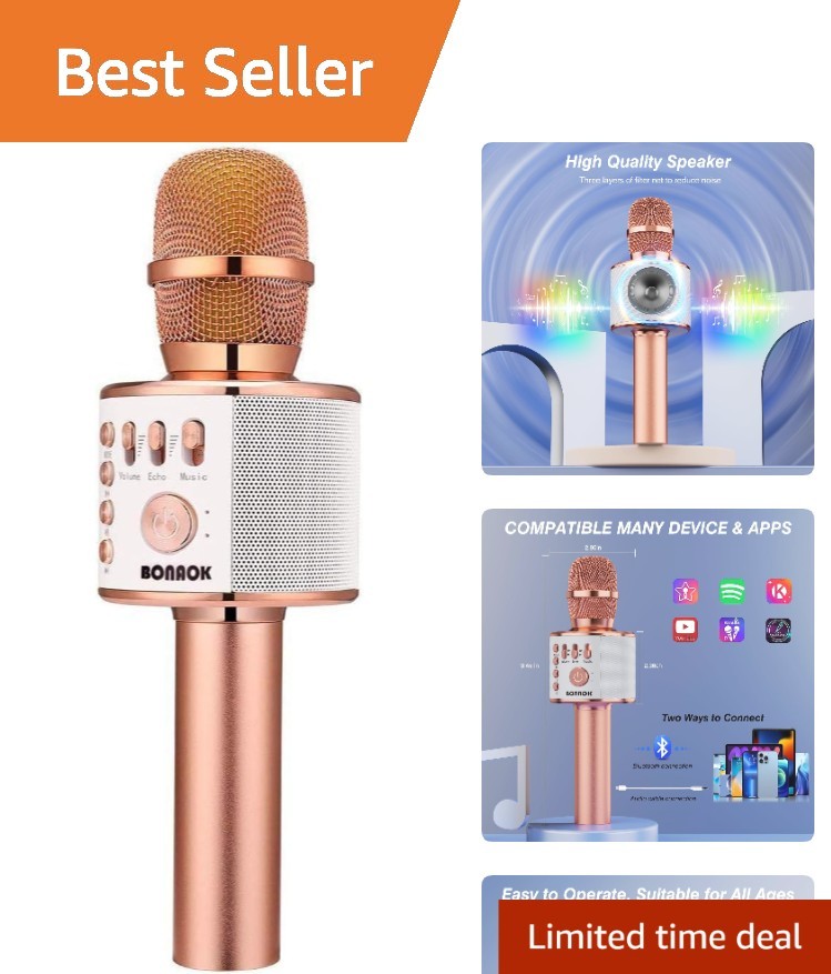 Versatile Bluetooth Karaoke Microphone for Home Parties - Rose Gold Design