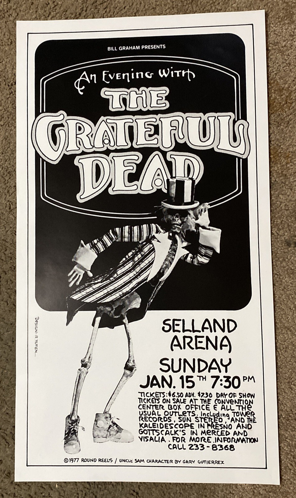 1978 Selland Arena Grateful Dead Concert 2nd Printing Poster Jerry Garcia.