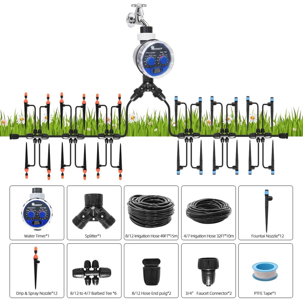 Yardeen Micro Drip Irrigation Kit, Automatic Garden Watering Misting System 8/12