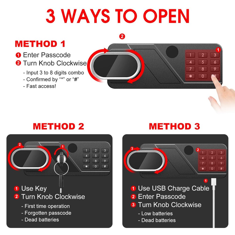 3.4 Cub Large Home Safe Fireproof Waterproof, Digital Security Fireproof Safe...