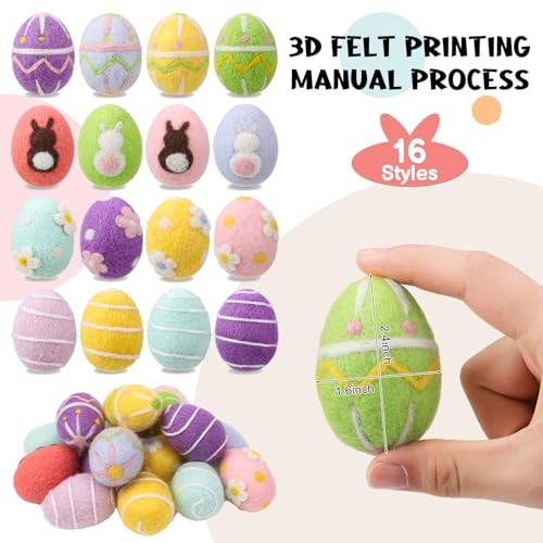 16 Pcs Easter Felted Eggs Bulk Basket Decor,Large Pastel Easter Egg Classic