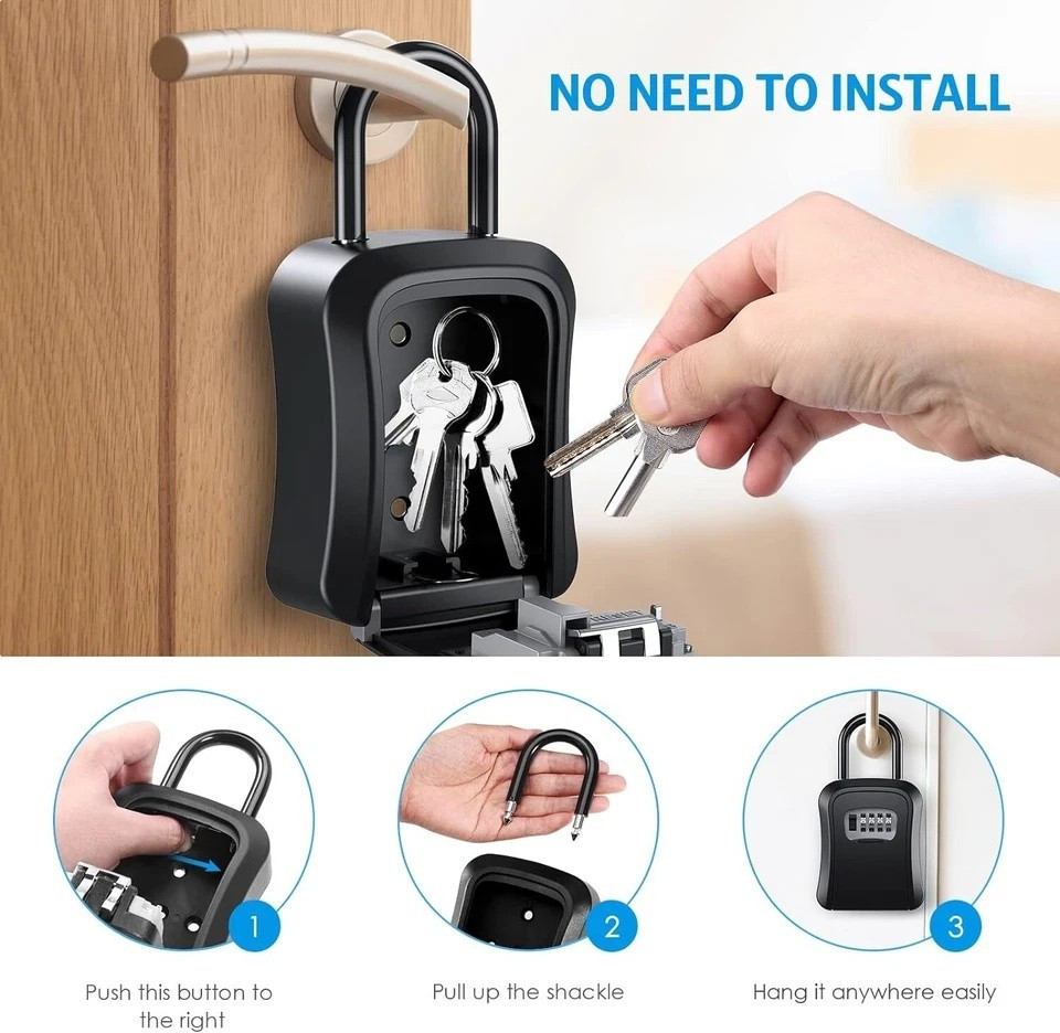 Key Lock Box for Outside-Combination Lockbox for House Key-PortableWall Mounted