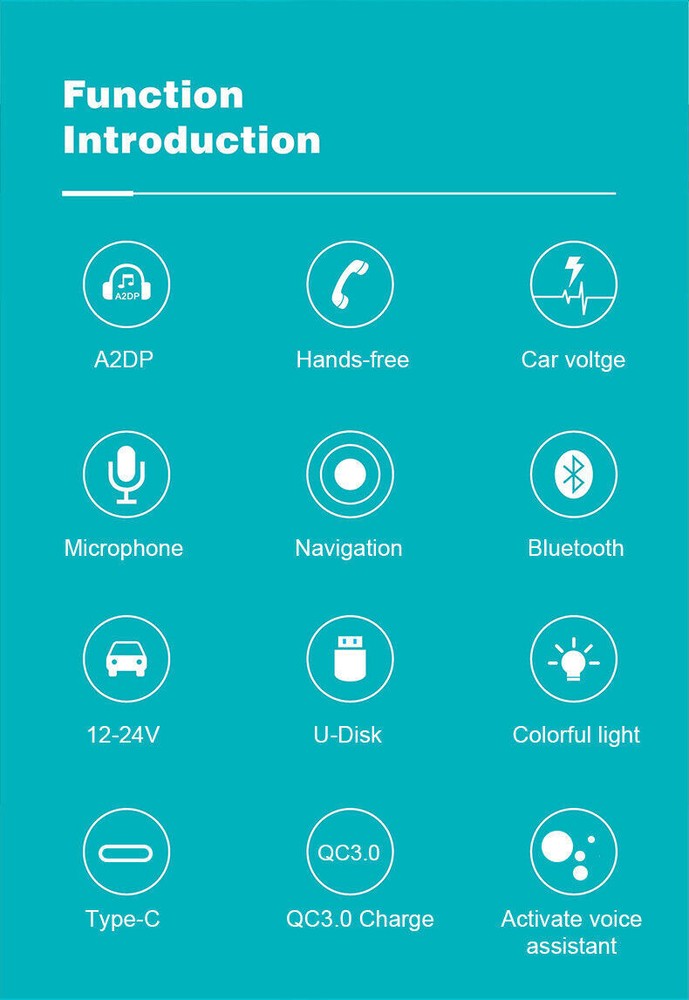 Bluetooth 5.0 Car Wireless FM Transmitter Adapter 2USB PD Charger AUX Hands-Free