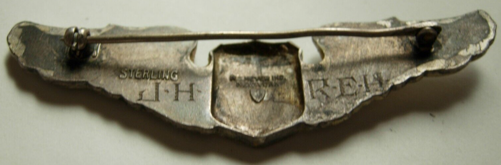 WW2 AAF Large Shield Sterling Pilot Wing - NS Meyer Engraved Reverse PB XB