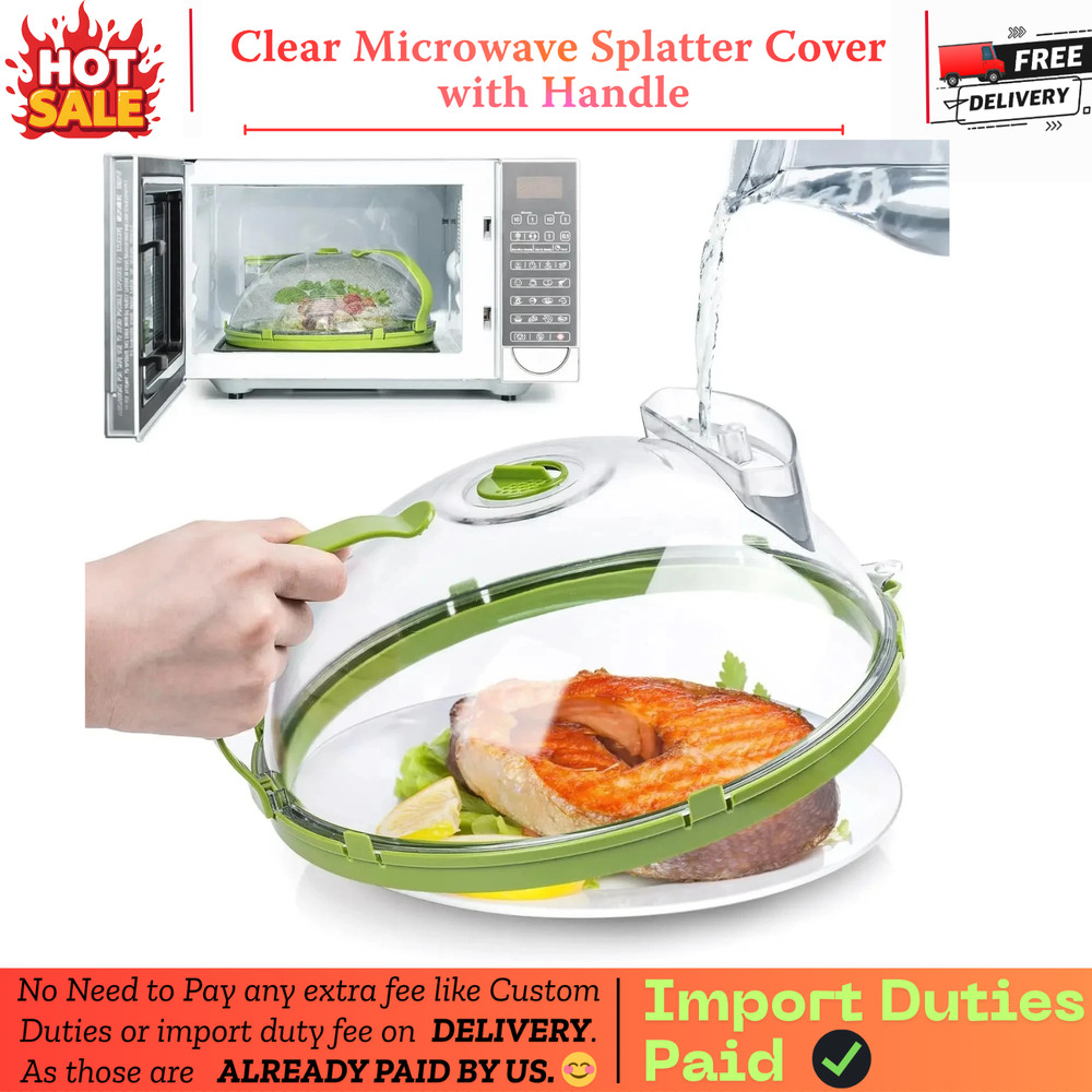 Clear Microwave Splatter Cover with Handle & Steamer 10” Plate Kitchen Tool