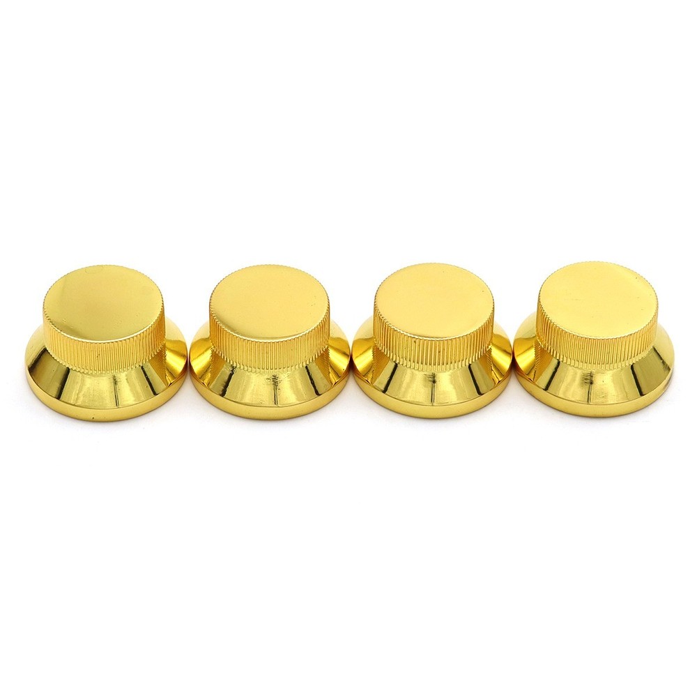 4x Metal Bass Guitar Knobs Hat Shape Flat Top Volume Tone Control Knobs Gold