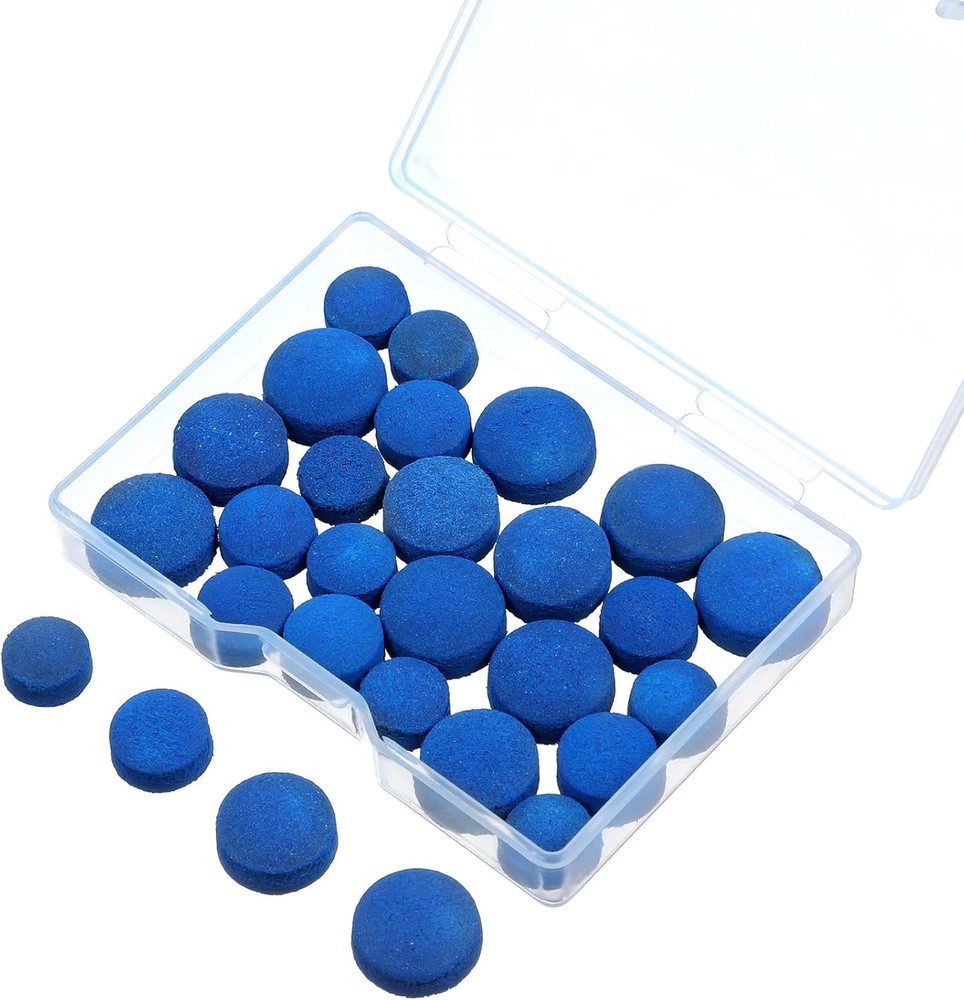 32Pcs Billiard Pool Cue Tips, 13/12Mm Blue Leather Pool Stick Replacement Tip...