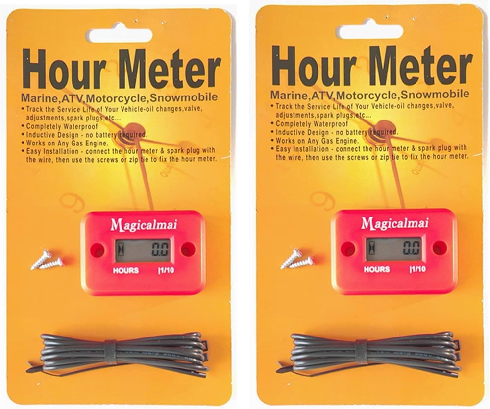 2pcs Magicalmai Inductive Hour Meter for Gas Engine Lawn Mower Dirt 2, Red