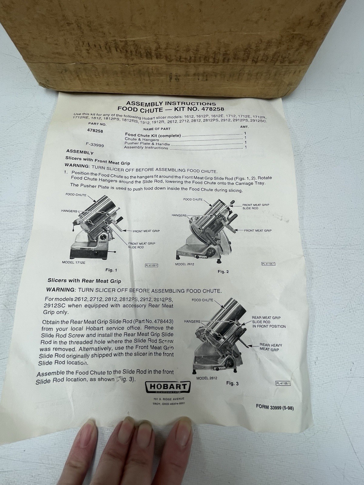 Hobart Slicer Food Chute 00-873604