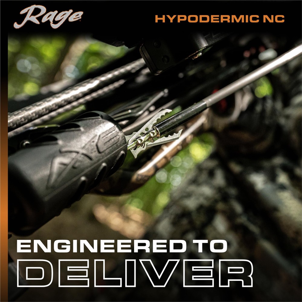 Rage Hypodermic 2-Blade Crossbow NC Broadhead, 100 Grain, Silver, 3 Pack