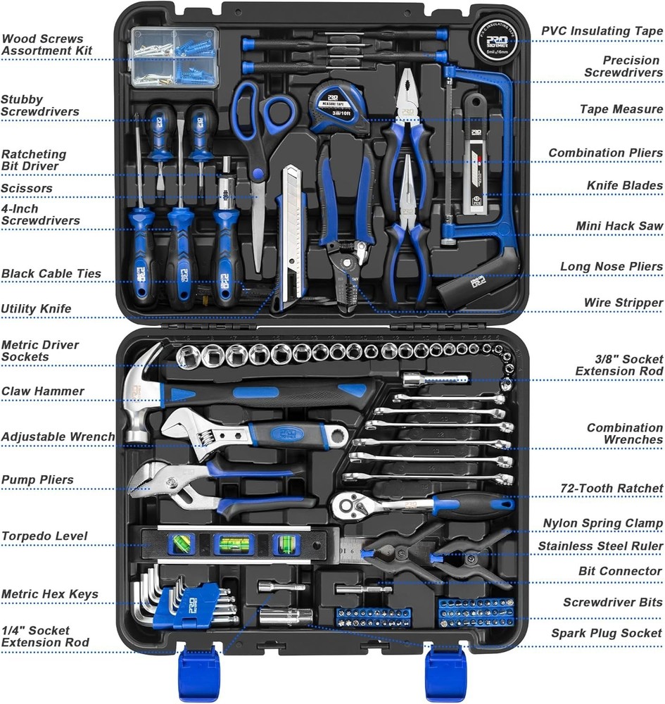 259-Piece Tool Kit, General Household Hand Tool Set with Plastic Storage Tool...