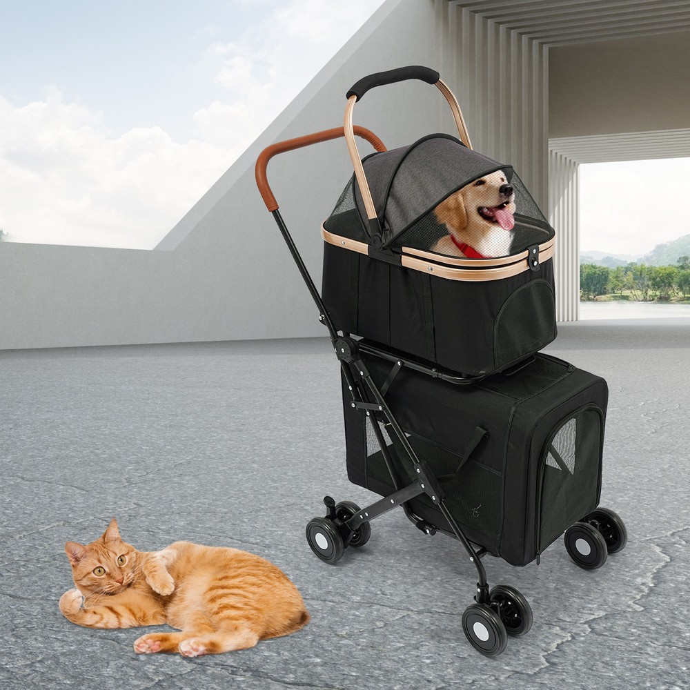 2-Tiers Small & Medium Dogs Stroller Dog & Cat Stroller Pet Stroller Foldable