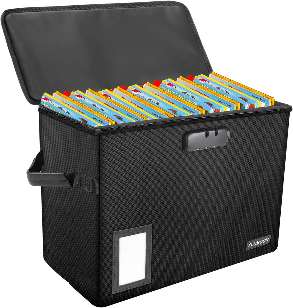 Comic Book Storage Box, Fireproof & Water-Resistant Comic Book Box with Lock and