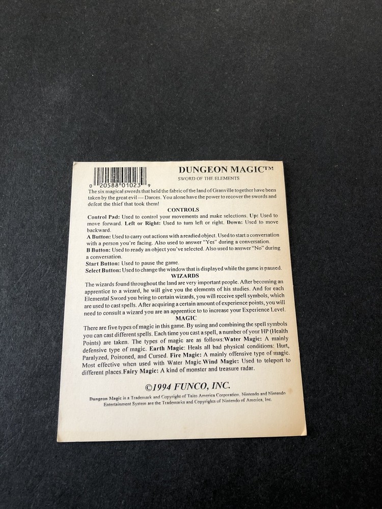 Dungeon magic Nes funco manual insert