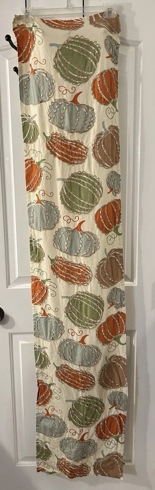 Storehouse Multi Pumpkin Fall Embroidered Cotton Table Runner 14” x 64” EUC