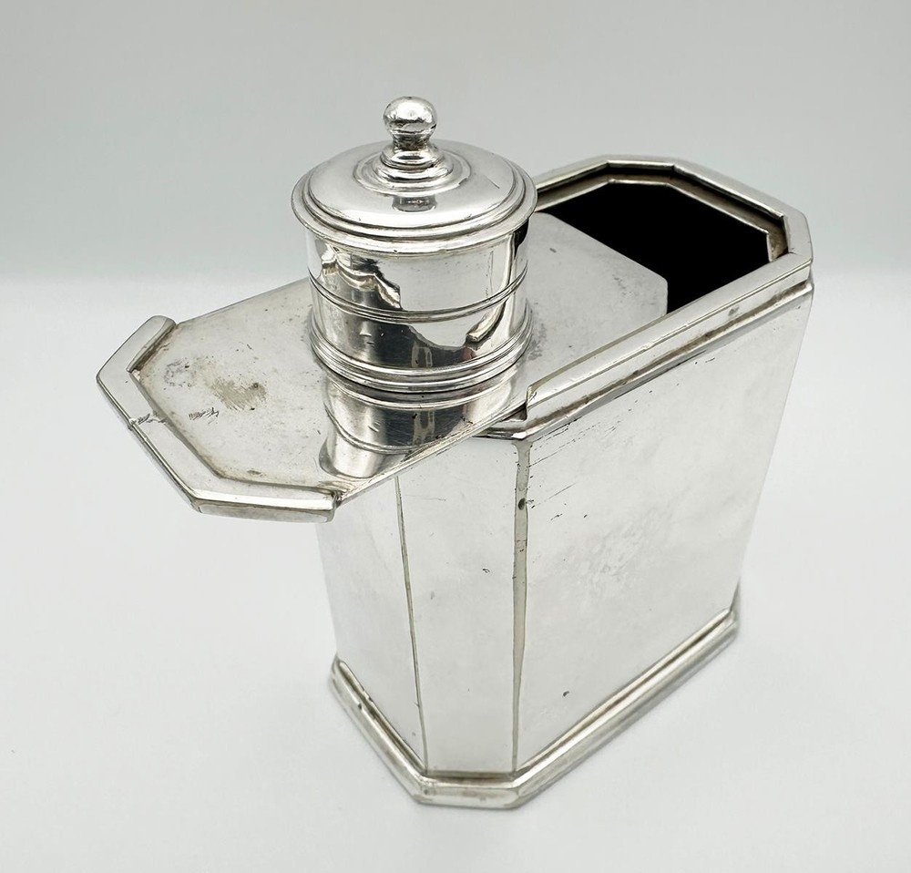 VICTORIAN CRESTED SLIDING TOP TEA CADDY SILVER PLATE 19TH CENTURY